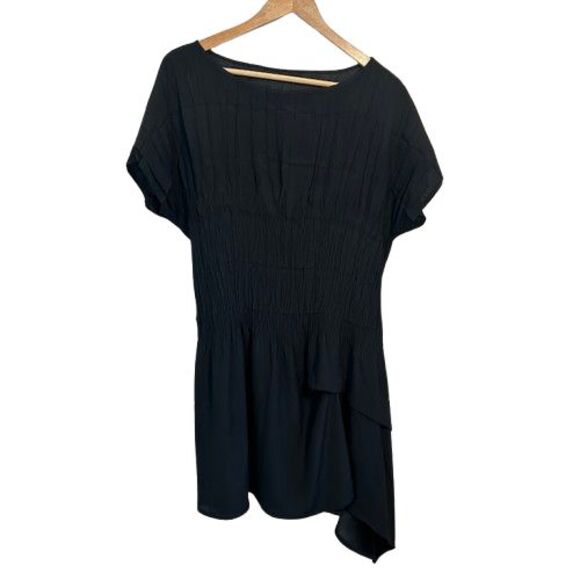 Babette Crinkle Dress XL Black Pleated Lagenlook Asymmetrical Hem Artsy Travel - Picture 1 of 5
